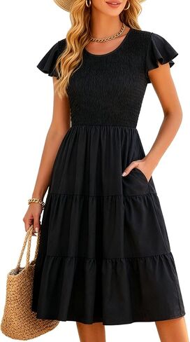 Berydress Summer Dresses for Women 2026 Casual Boho Midi Dress Beach Vacation Ruffled Sundress with Pockets in Saudi Arabia