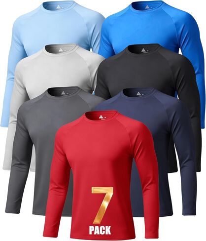 7 Pack Mens UPF 50+ Sun Protection Shirts Long Sleeve Fast Dry Lightweight Rashguard for Running Swimming in Saudi Arabia