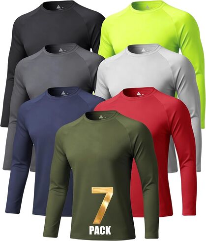 7 Pack Mens UPF 50+ Sun Protection Shirts Long Sleeve Fast Dry Lightweight Rashguard for Running Swimming in Saudi Arabia