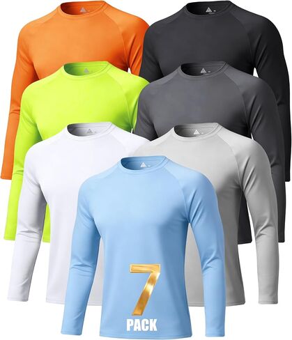 7 Pack Mens UPF 50+ Sun Protection Shirts Long Sleeve Fast Dry Lightweight Rashguard for Running Swimming in Saudi Arabia