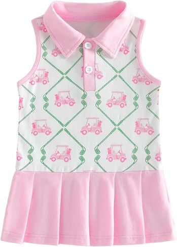 Toddler Baby Girl Dress Athletic Polo Tank Dress Baseball Embroidered Sleeveless Stripe A line Dress Summer Clothes in Kuwait