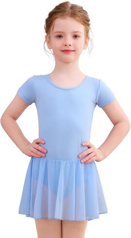 Mecceos Toddler Girls Ballet Leotard with Skirt - Short Sleeve Dance Dress Back Cutout Dancewear for 2-12 Years in Saudi Arabia