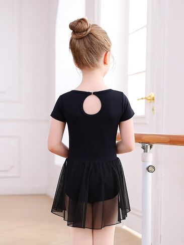Mecceos Toddler Girls Ballet Leotard with Skirt - Short Sleeve Dance Dress Back Cutout Dancewear for 2-12 Years in Kuwait