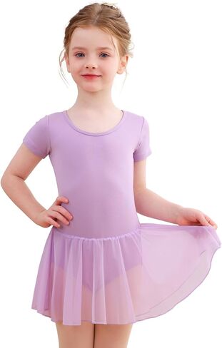 Mecceos Toddler Girls Ballet Leotard with Skirt - Short Sleeve Dance Dress Back Cutout Dancewear for 2-12 Years in Kuwait