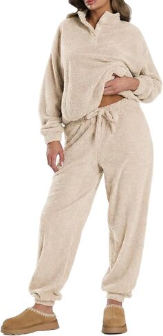 Gihuo Women's Fluffy Pajamas Sets Fuzzy Fleece Lounge Set Pullover and Jogger Pants Loungewear in Kuwait