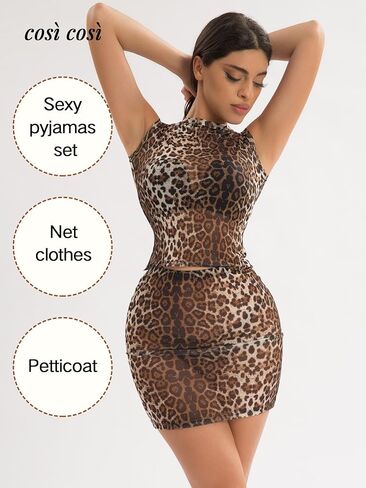Women's Leopard Print Sleeveless Bodycon Dress: Sheer Mesh Club Party Dress in Kuwait