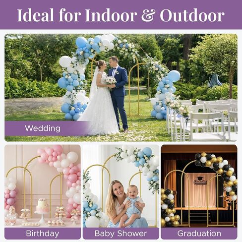 3 Pack Gold Metal Arch Backdrop Stand Set - 6FT, 5FT, 4FT Balloon Stand for Weddings Ceremony, Parties, and Baby Showers - Door Frame Backdrop Stand in Saudi Arabia
