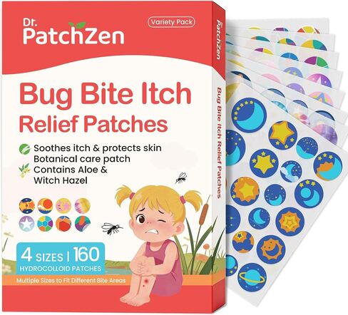 Bug Bite Itch Relief Patches for Kids & Adults, 160 Hydrocolloid Patches to Help Stop Scratching, Mess-Free After Bite Care for Mosquito Bites, Camping & Travel Essential in Kuwait