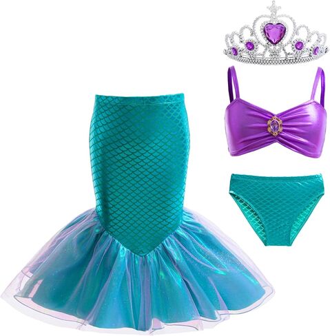 Girls 4pcs Swimsuit Bathing Suit Princess Bikini Set for Toddler Little Kids Beach Swimwear in Saudi Arabia