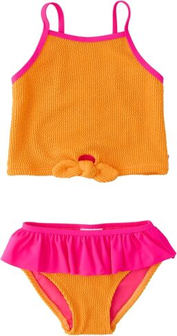 RuffleButts Girls UPF50+ Sun Protected Crinkle Tie Front Skirted 2-Piece Swimsuit in Kuwait