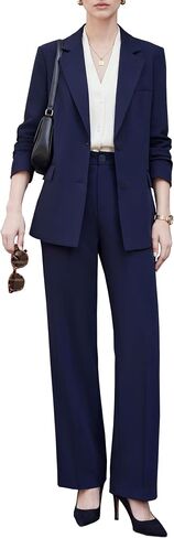Women's 2-Piece Pants Suits, Wrinkle-Free Oversized Blazer with Wide Leg Trousers Set Business Casual Outfits Work Office in Saudi Arabia