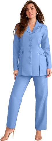 Roaman's Women's Plus Size Long Sleeve Ten-Button Shawl-Collar Pant Suit – 2-Piece Pant Set in Saudi Arabia