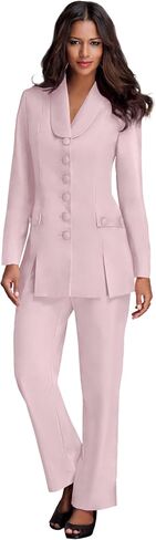 Roaman's Women's Plus Size Long Sleeve Ten-Button Shawl-Collar Pant Suit – 2-Piece Pant Set in Saudi Arabia