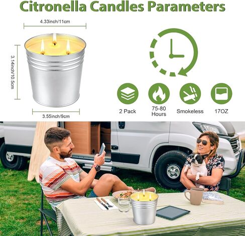 Citronella Candles Outdoor, Large 3-Wick Outdoor Candles for Patio Garden (14OZ Each), Nature Soy Wax Lemomgrass Outside Candle, Long Lasting Decorative Summer Candle for Camping, Backyard in Saudi Arabia