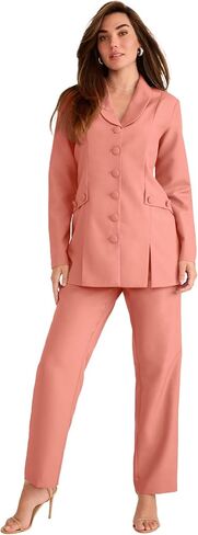 Roaman's Women's Plus Size Long Sleeve Ten-Button Shawl-Collar Pant Suit – 2-Piece Pant Set in Saudi Arabia