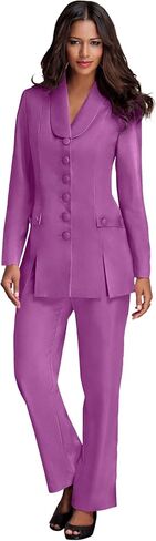 Roaman's Women's Plus Size Long Sleeve Ten-Button Shawl-Collar Pant Suit – 2-Piece Pant Set in Saudi Arabia
