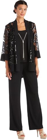 Three Piece Set With Sequin Swing Jacket and Detachable Necklace - Petite in Kuwait