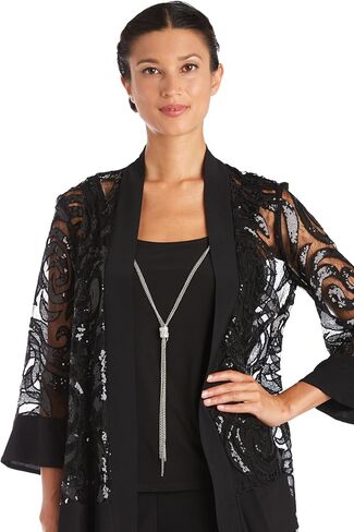 Three Piece Set With Sequin Swing Jacket and Detachable Necklace - Petite in Kuwait