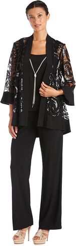 Three Piece Set With Sequin Swing Jacket and Detachable Necklace - Petite in Kuwait