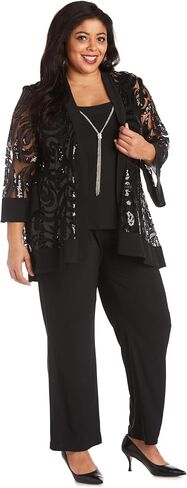 Three Piece Set With Sequin Swing Jacket and Detachable Necklace - Petite in Kuwait