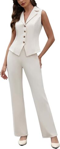Agenlulu Women's 2 Piece Suits Sleeveless V Neck Outfits Summer Vest Blazer with Straight Leg Pants Business Casual Sets in Kuwait