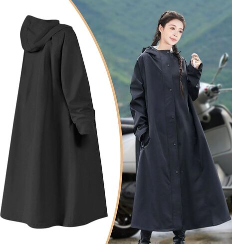 Raincoat for Electric Scooters, Long, Windproof Rain Poncho with Hood, Waterproof for Hiking, Outdoor Activities And Commuting, Black L in Saudi Arabia