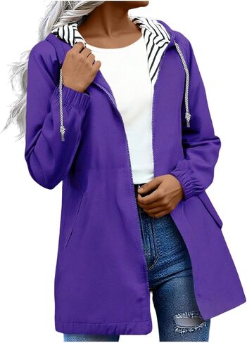 Rain Jacket Women Packable Waterproof Raincoats Plus Size Hooded Rain Coats Lightweight Windbreaker with Pockets in Kuwait