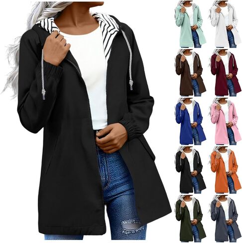 Rain Jacket Women Packable Waterproof Raincoats Plus Size Hooded Rain Coats Lightweight Windbreaker with Pockets in Kuwait
