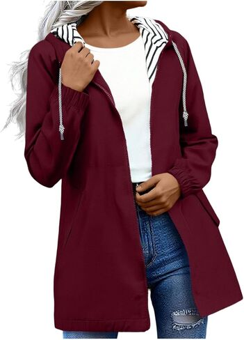 Rain Jacket Women Packable Waterproof Raincoats Plus Size Hooded Rain Coats Lightweight Windbreaker with Pockets in Kuwait