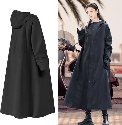 Raincoat for Electric Scooters, Long, Windproof Rain Poncho with Hood, Waterproof for Hiking, Outdoor Activities And Commuting, Black XXL in Saudi Arabia