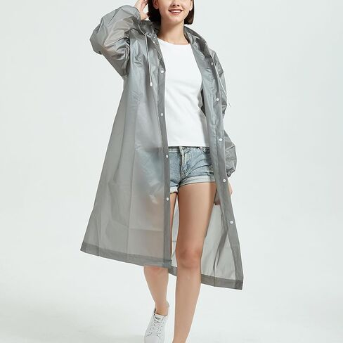 Waterproof Raincoats Women Long Rain Jacket Windproof Packable Lightweight Hooded Button Up Windbreaker for Outdoors in Kuwait