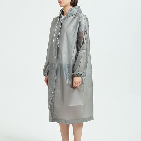 Waterproof Raincoats Women Long Rain Jacket Windproof Packable Lightweight Hooded Button Up Windbreaker for Outdoors in Kuwait