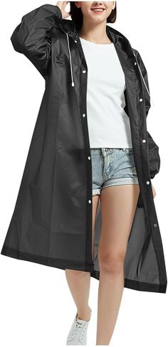 Waterproof Raincoats Women Long Rain Jacket Windproof Packable Lightweight Hooded Button Up Windbreaker for Outdoors in Kuwait