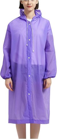 Waterproof Raincoats Women Long Rain Jacket Windproof Packable Lightweight Hooded Button Up Windbreaker for Outdoors in Kuwait