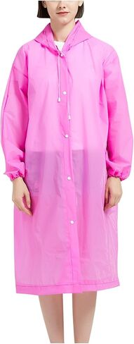 Waterproof Raincoats Women Long Rain Jacket Windproof Packable Lightweight Hooded Button Up Windbreaker for Outdoors in Kuwait