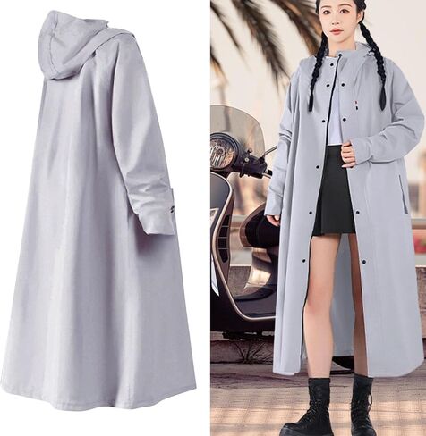 Raincoat for Electric Scooters, Long, Windproof Rain Poncho with Hood, Waterproof for Hiking, Outdoor Activities And Commuting, Gray XL in Saudi Arabia