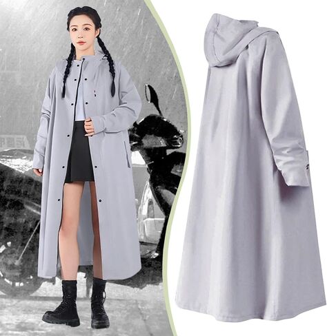 Raincoat for Electric Scooters, Long, Windproof Rain Poncho with Hood, Waterproof for Hiking, Outdoor Activities And Commuting, Gray XXL in Saudi Arabia