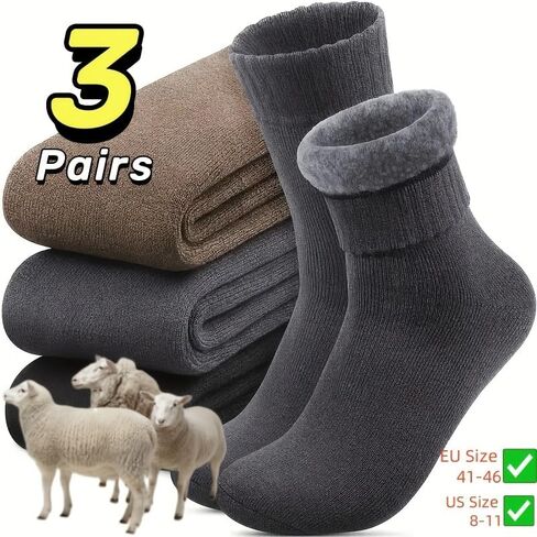 Heated Socks Ski Winter Thermal Hiking Snowboarding Thick Boot Insulated Socks 3 Pairs (US Size 8-11, EU Size 41-46) in Kuwait
