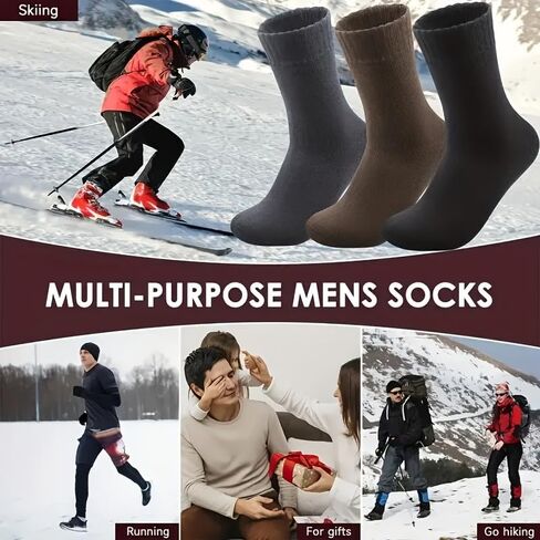 Heated Socks Ski Winter Thermal Hiking Snowboarding Thick Boot Insulated Socks 3 Pairs (US Size 8-11, EU Size 41-46) in Kuwait