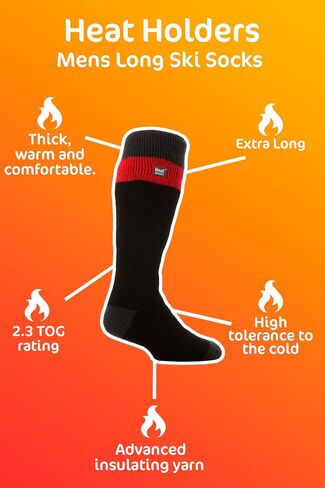 HEAT HOLDERS Men's No1 Thermal Socks Long Ski Black/Red 7-12 us in Kuwait