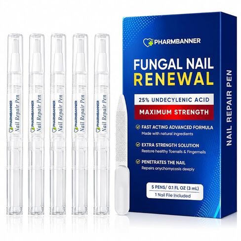 Nail Fungus Treatment Extra Strength: 25% Undecylenic Acid Formula - Toenail Fungus Treatment Kit with 5 Pens & Nail File for Ingrown Nails, Discoloration & Brittle Nails in Saudi Arabia