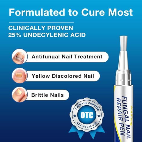 Toenail Fungus Treatment Extra Strength - AntiFung Pen - Maximum OTC with 25% Undecylenic Acid - for Damaged Nails, Ingrown Nails & Discoloration - 3-Pack Applicator Pen in Saudi Arabia