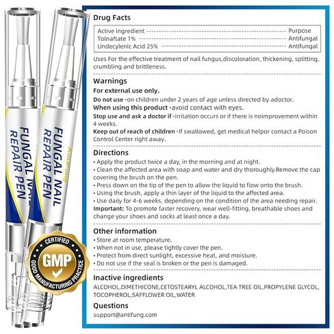 Toenail Fungus Treatment Extra Strength - AntiFung Pen - Maximum OTC with 25% Undecylenic Acid - for Damaged Nails, Ingrown Nails & Discoloration - 3-Pack Applicator Pen in Saudi Arabia
