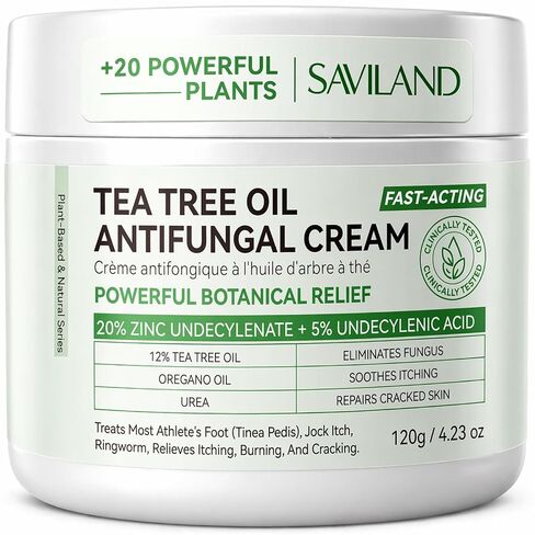 SAVILAND Antifungal Cream FSA-HSA Max Strength: 25% Undecylenic Acid Anti Fungal Cream for Skin Athletes Foot Jock Itch Ringworm Foot Fungus Treatment Comfort with Tea Tree & Oregano Oil 4.23 oz in Kuwait