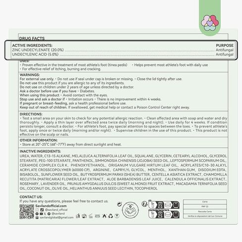 SAVILAND Antifungal Cream FSA-HSA Max Strength: 25% Undecylenic Acid Anti Fungal Cream for Skin Athletes Foot Jock Itch Ringworm Foot Fungus Treatment Comfort with Tea Tree & Oregano Oil 4.23 oz in Kuwait