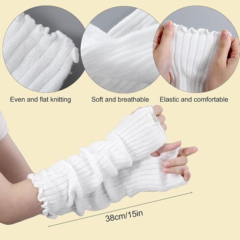Arm Warmers Long Sleeve Fingerless Cute Knitted Arm Warmers Winter Long Fingerless Gloves Knit Mitten Gloves Arms Sleeves White Harajuku Knitted Lace Arms Sleeve for Women in Kuwait