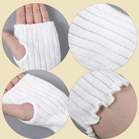 Arm Warmers Long Sleeve Fingerless Cute Knitted Arm Warmers Winter Long Fingerless Gloves Knit Mitten Gloves Arms Sleeves White Harajuku Knitted Lace Arms Sleeve for Women in Kuwait