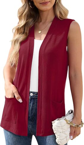 Veryoung Womens Sleeveless Open Front Cardigan Vest Lightweight Thin Vests Layering Top with Pockets for Summer Casual Office in Saudi Arabia