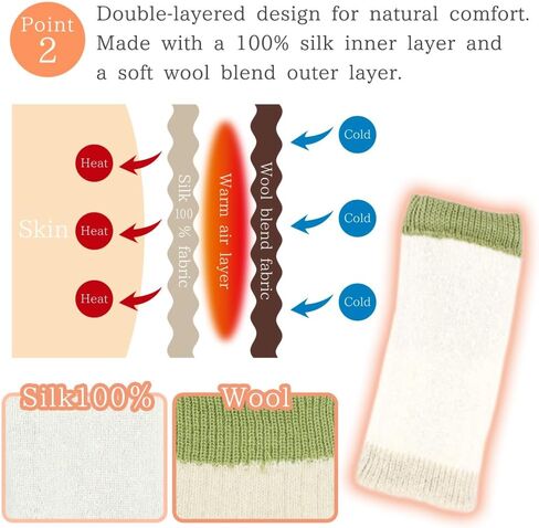 M&M SOCKS(エムアンドエムソックス)] Double Layer Arm Warmers Inner Silk Outer Wool Made in Japan Women 2WAY Design Bicolor HA03 in Kuwait