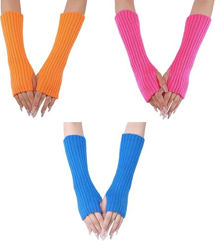 Lauthen.S 3 Pairs Women Long Fingerless Gloves Knit Winter Arm Warmers Thumb Hole Stretchy Gloves Harajuku Y2k Arm covers in Kuwait